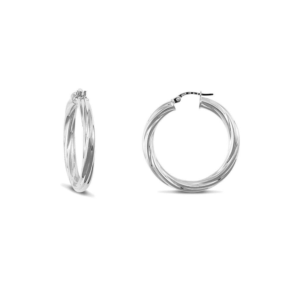 Jewelco London Sterling Silver Twist Hoop Earrings - 5mm - 3.4cm - AER003C