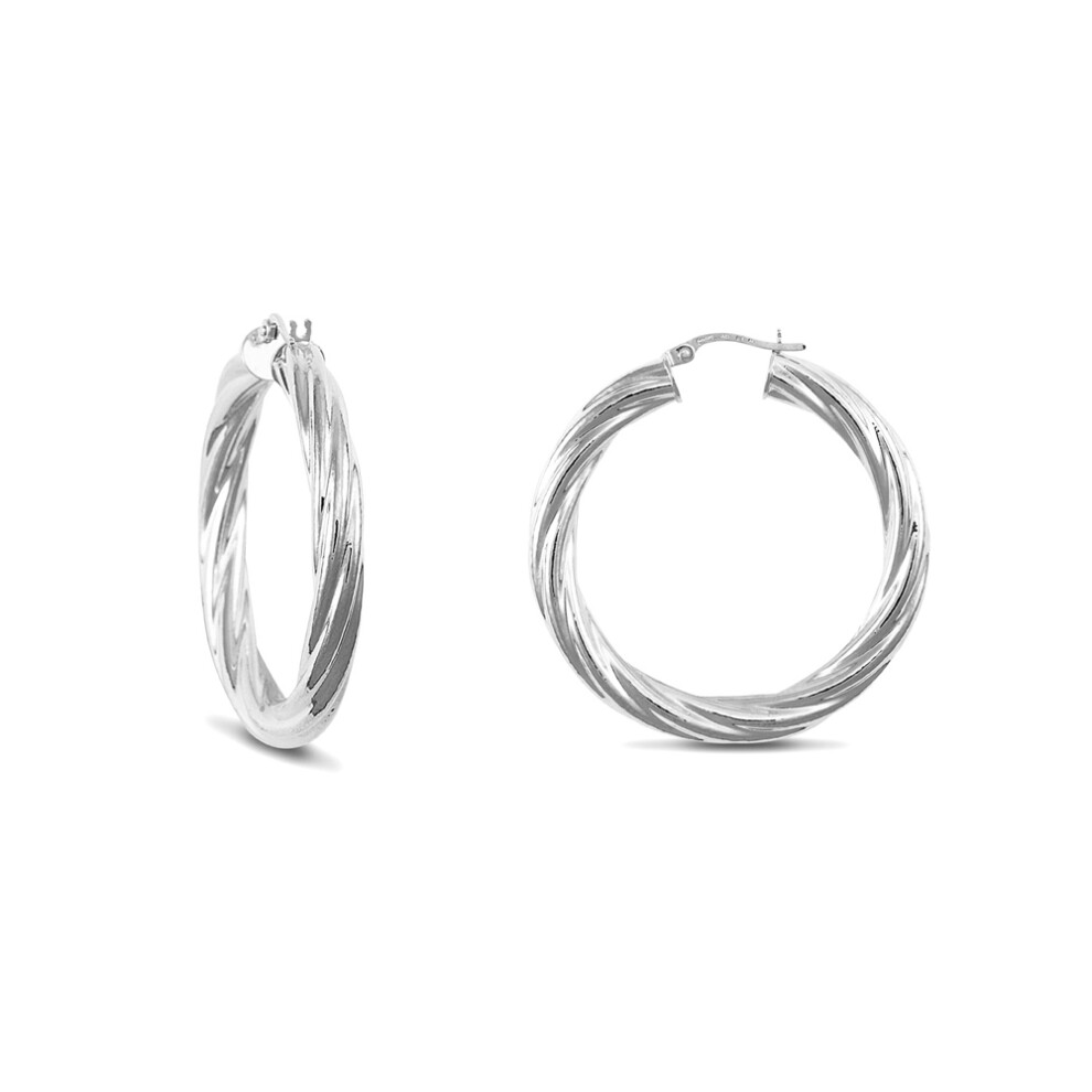 Jewelco London Sterling Silver Twist Hoop Earrings - 5mm - 3.8cm - AER003D