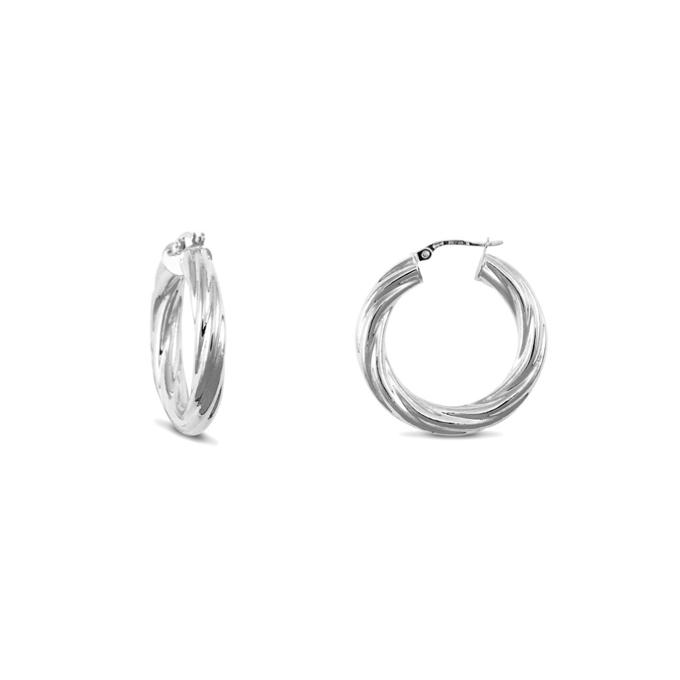 Jewelco London Sterling Silver Twist Hoop Earrings - 5mm - 3cm - AER003B