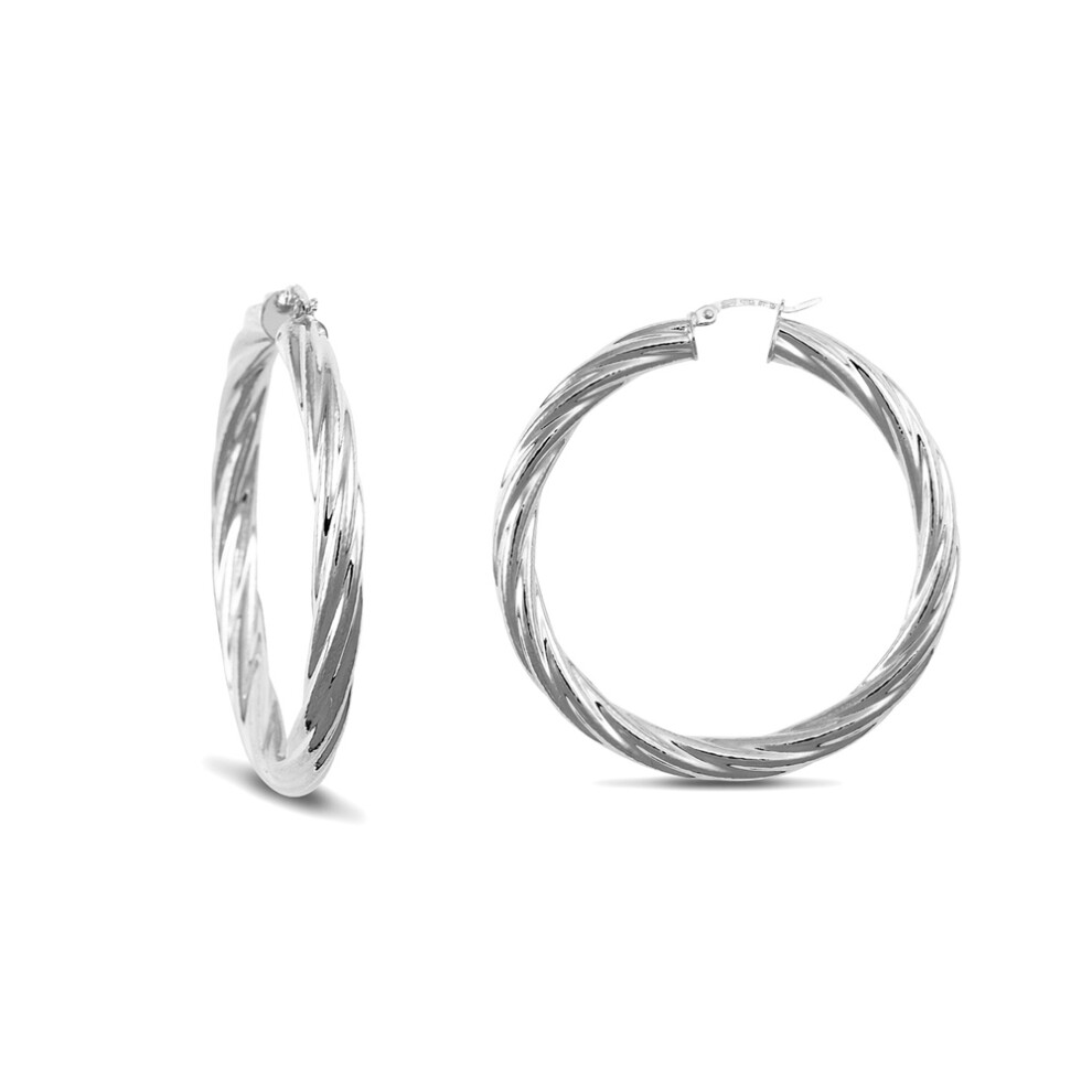 Jewelco London Sterling Silver Twist Hoop Earrings - 5mm - 4.9cm - AER003E