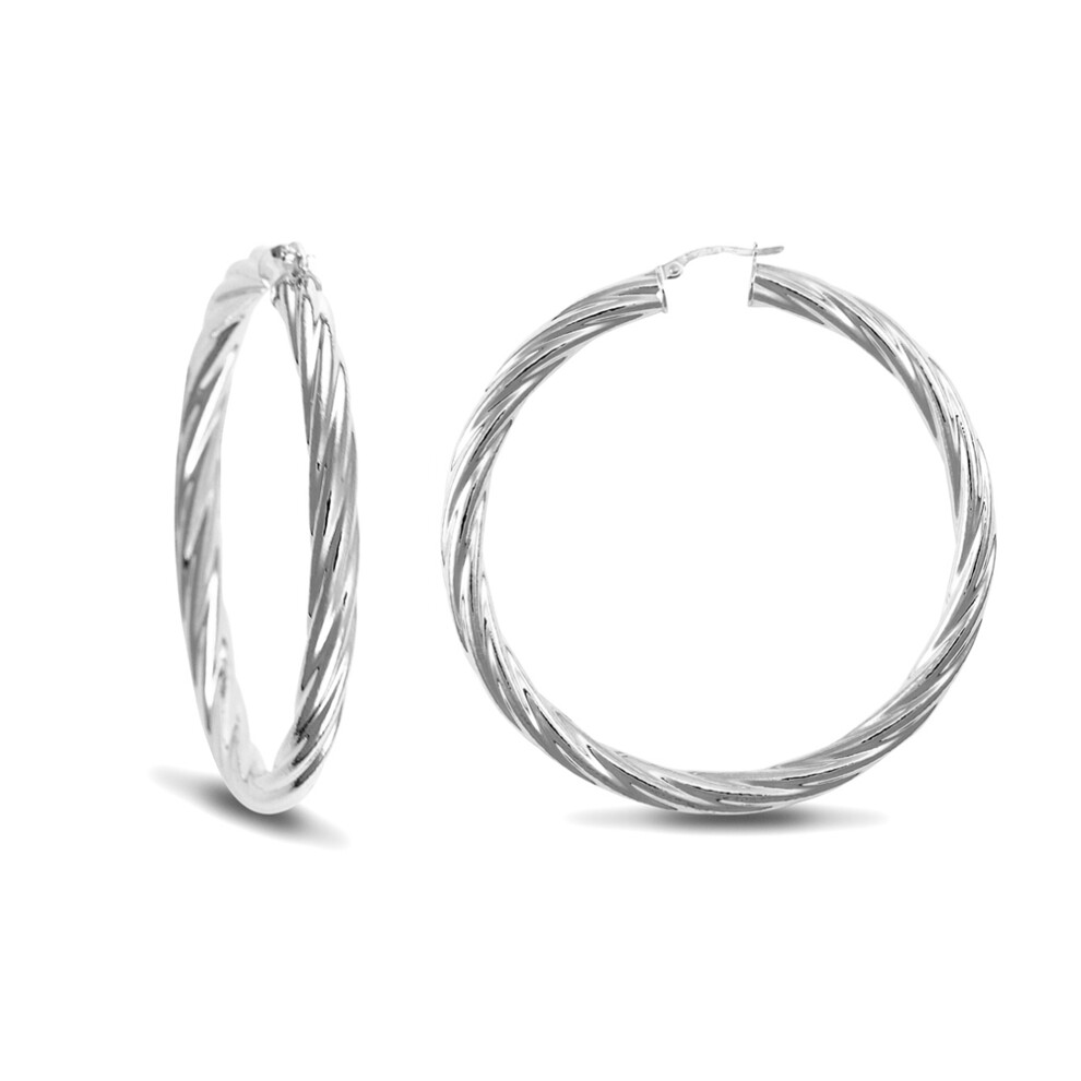 Jewelco London Sterling Silver Twist Hoop Earrings - 5mm - 5.9cm - AER003F