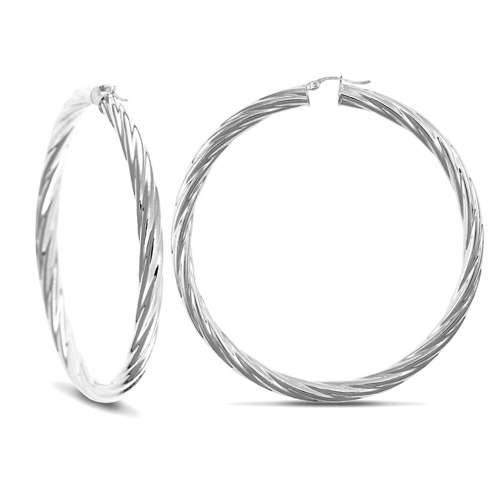 Jewelco London Sterling Silver Twist Hoop Earrings - 5mm - 6.9cm - AER003G