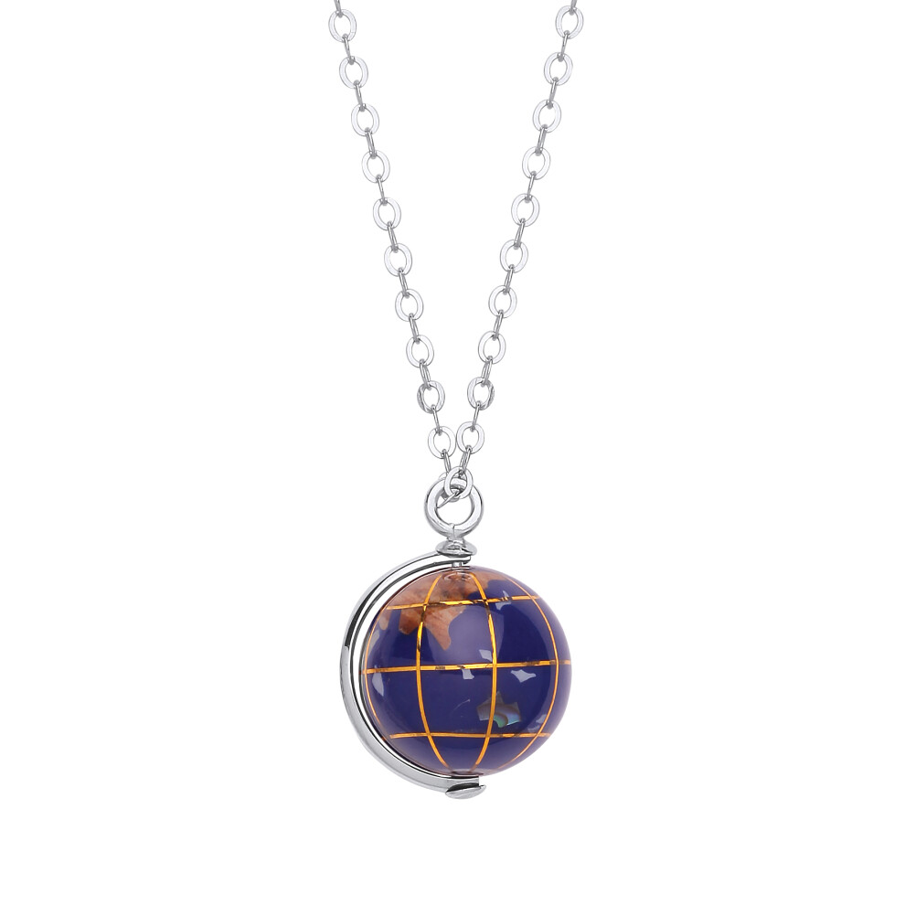 Unisex Sterling Silver Spinning 3D World Atlast Charm Necklace 16 inch - GVK283 - Image 2
