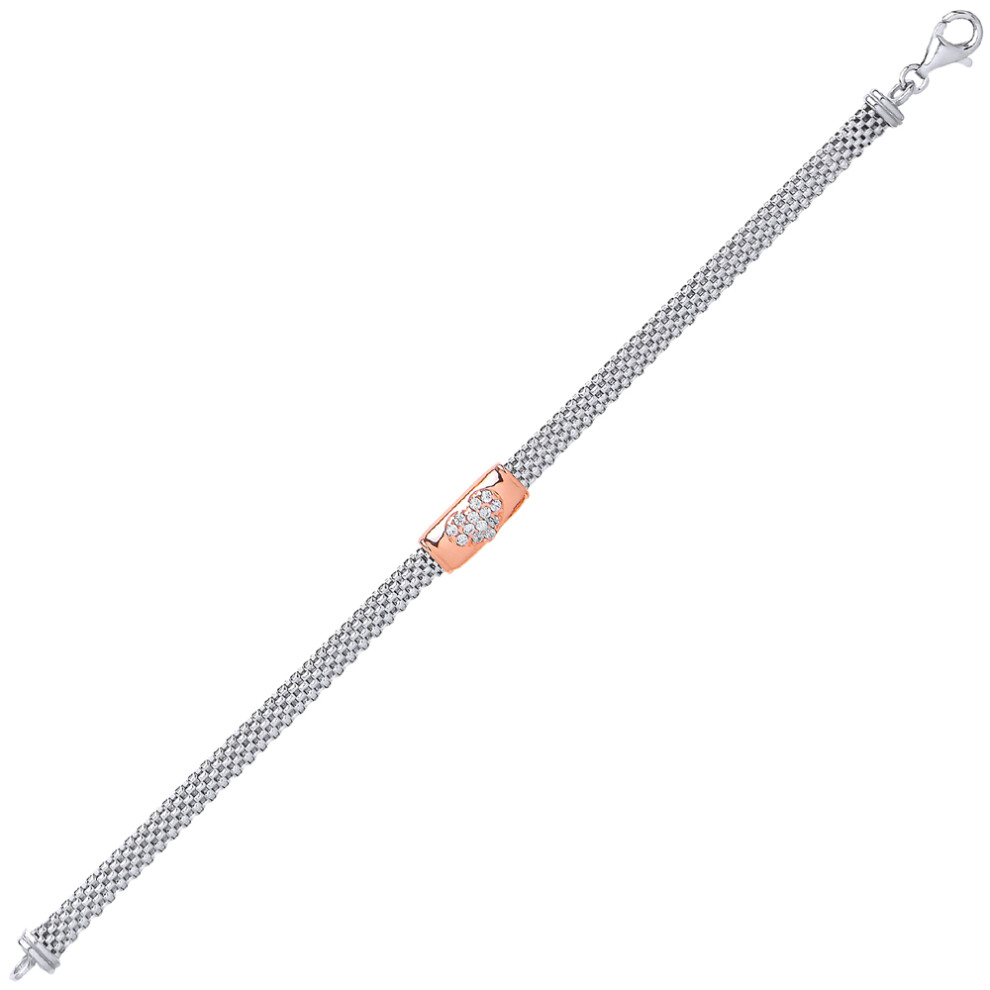 Jewelco London White and Rose Gold-Plated Sterling Silver Cubic Zirconia Heart Bar Correana Bracelet - GVB245 - Image 2