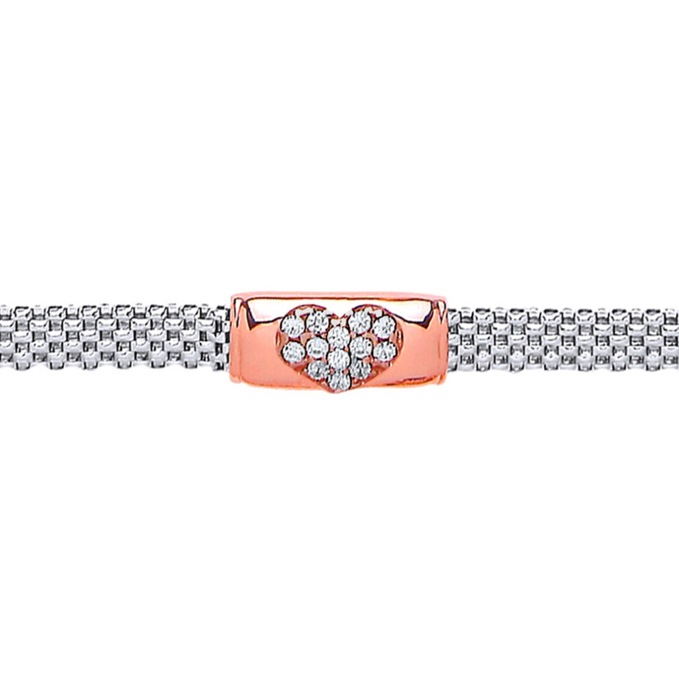 Jewelco London White and Rose Gold-Plated Sterling Silver Cubic Zirconia Heart Bar Correana Bracelet - GVB245
