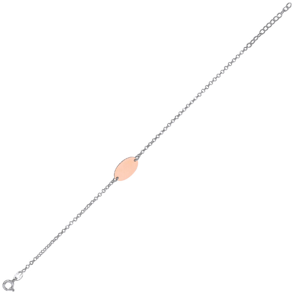 Jewelco London White and Rose Gold-Plated Sterling Silver ID Identity 19mm Oval Disc Tag ID Identity Bracelet - GVB222 - Image 2