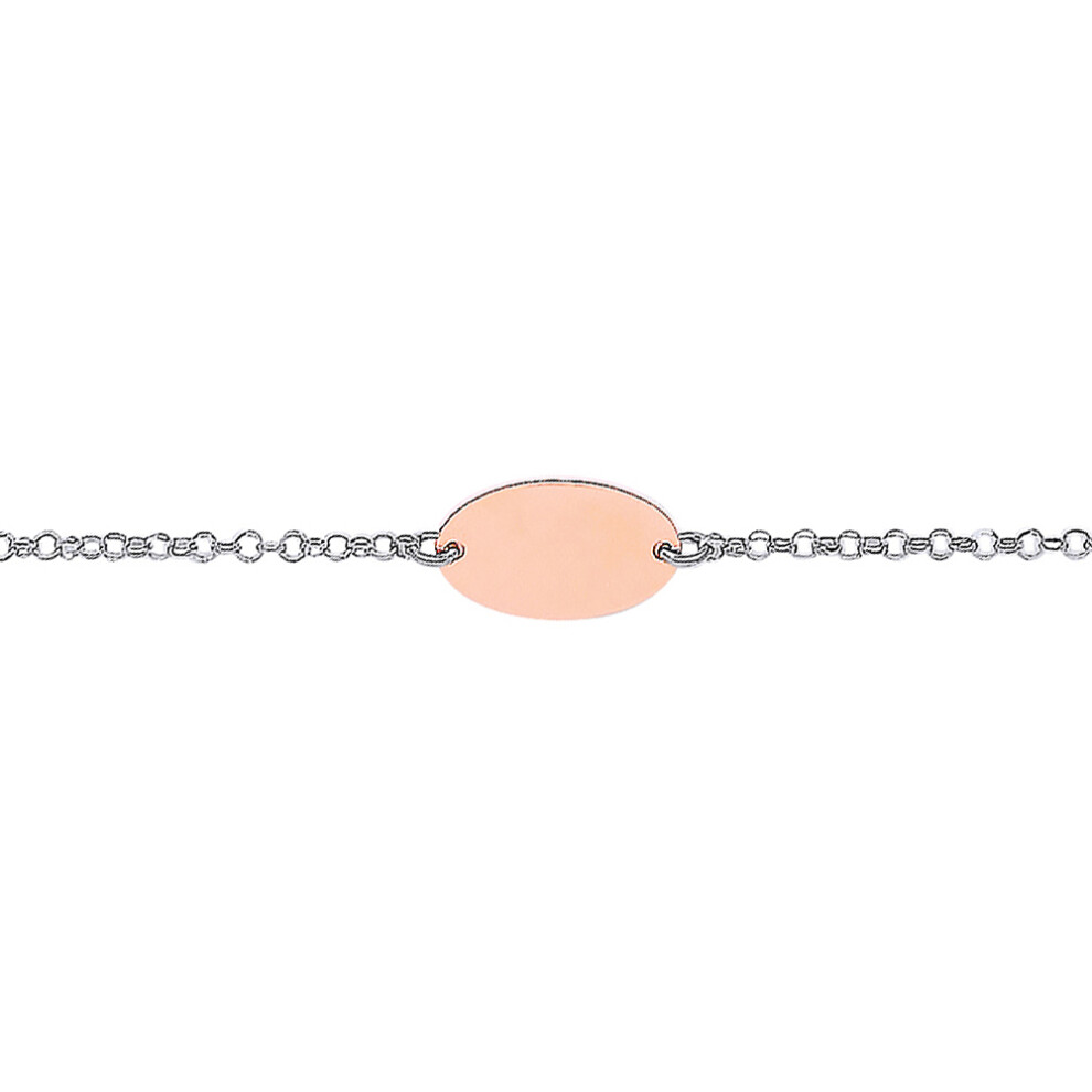 Jewelco London White and Rose Gold-Plated Sterling Silver ID Identity 19mm Oval Disc Tag ID Identity Bracelet - GVB222