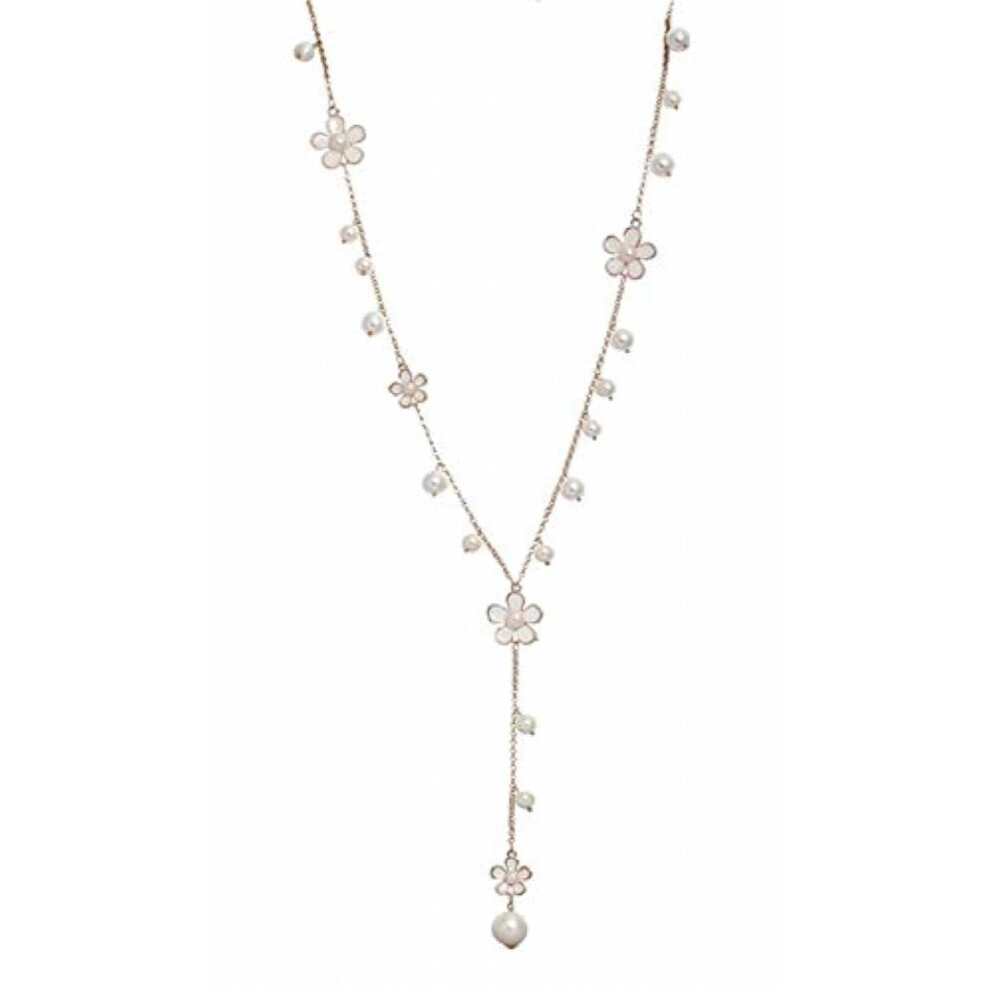 Jewellery Pearl and Florals Base Metal Pendent Long Chain Pendant Stylish Necklace for (White, en)
