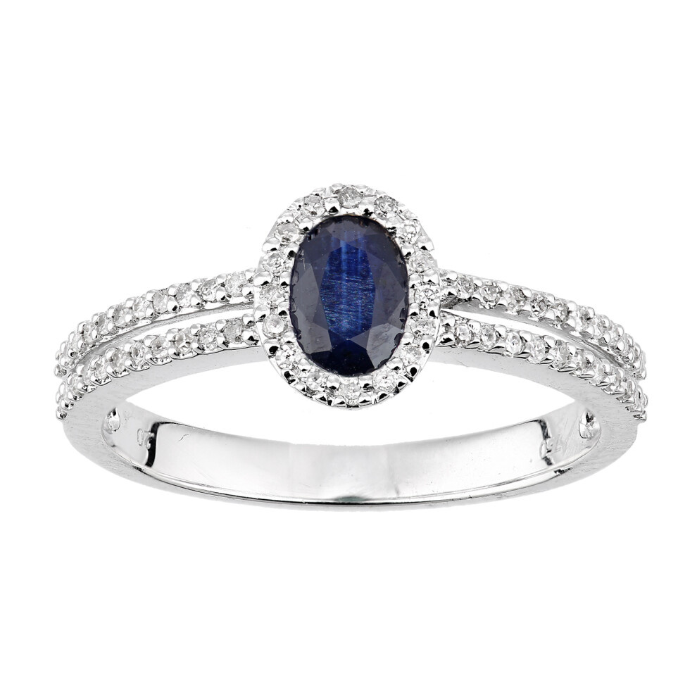 (K) Jewelco London 18ct White Gold Oval Sapphire and Diamond Halo Ring