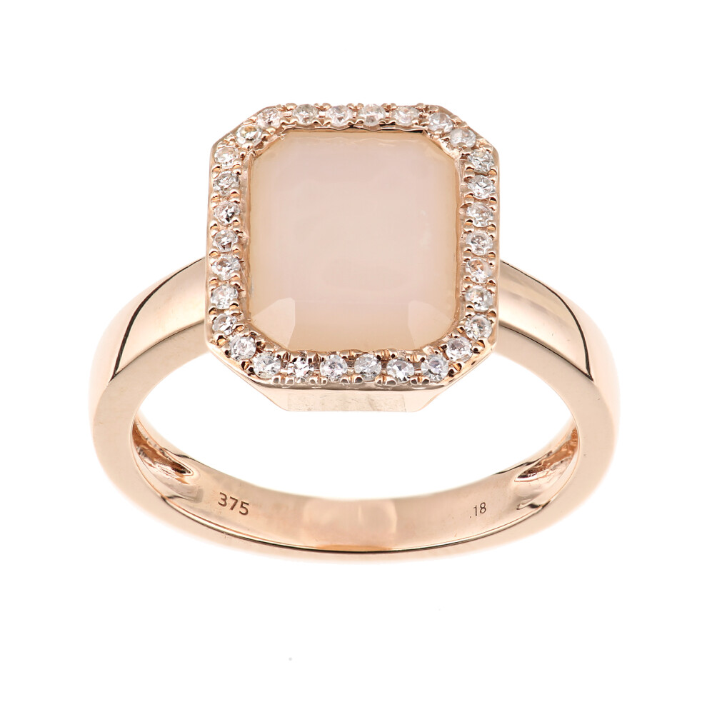 (K) Jewelco London 9ct Rose Gold Pink Opal and Diamond Halo Ring