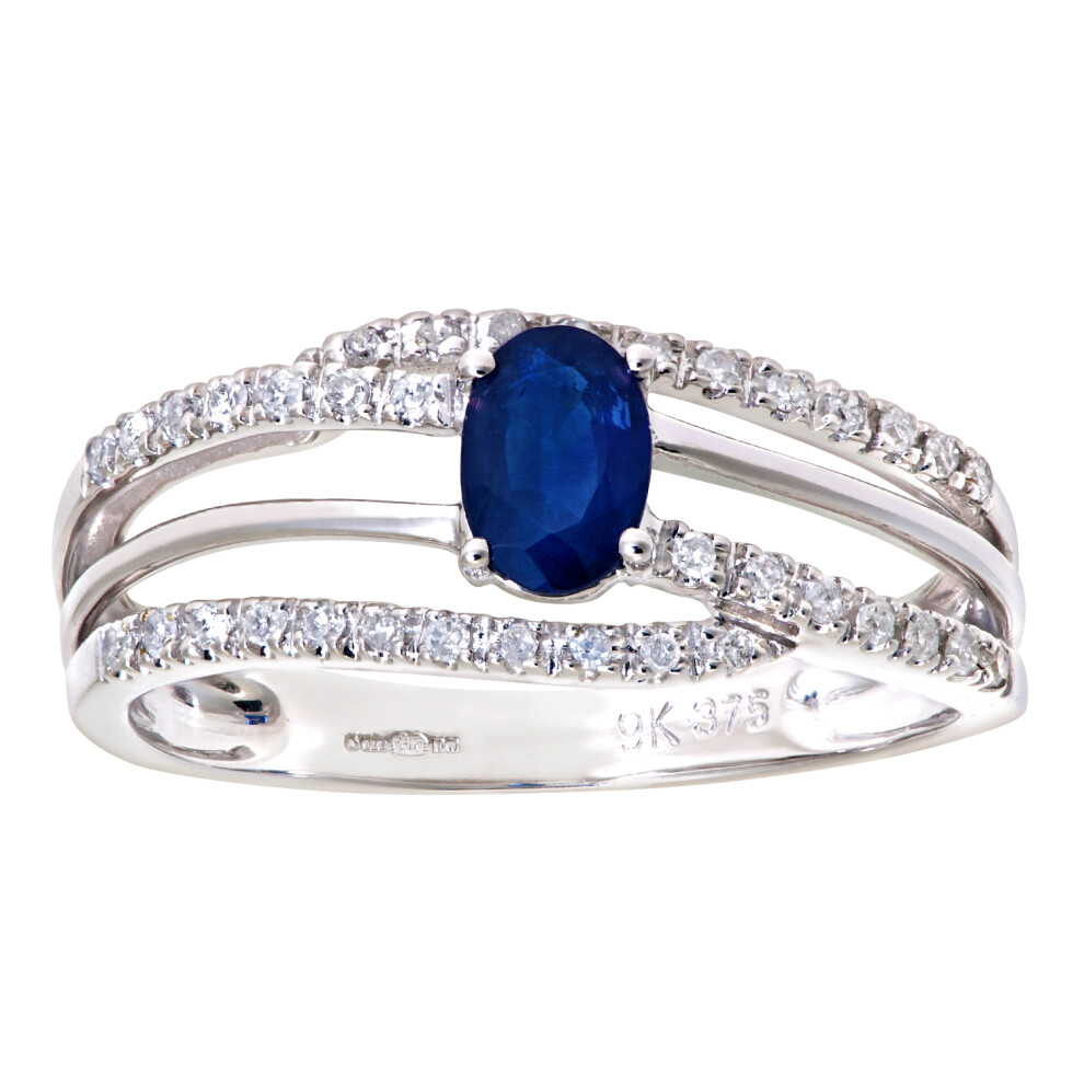 (K) Jewelco London 9ct White Gold Oval Sapphire and Diamond Dress Ring