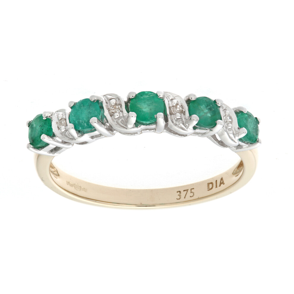 (K) Jewelco London 9ct Yellow Gold Emerald And Diamond Eternity Ring