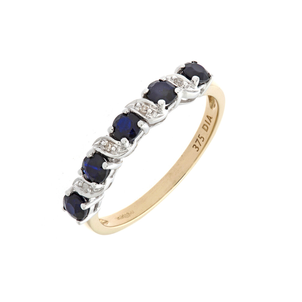 (K) Jewelco London 9ct Yellow Gold Sapphire And Diamond Eternity Ring - Image 2
