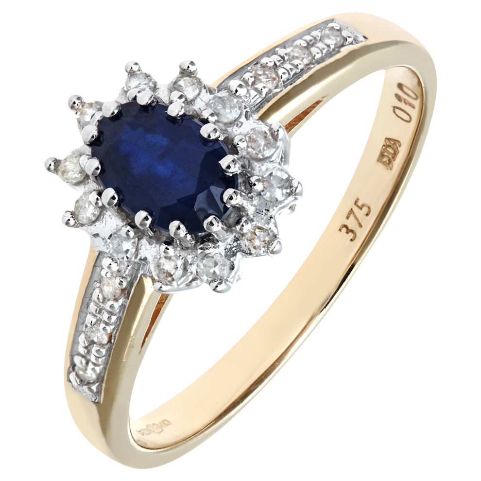 (K) Jewelco London 9ct Yellow Gold Sapphire & Diamond Cluster Ring - Image 2