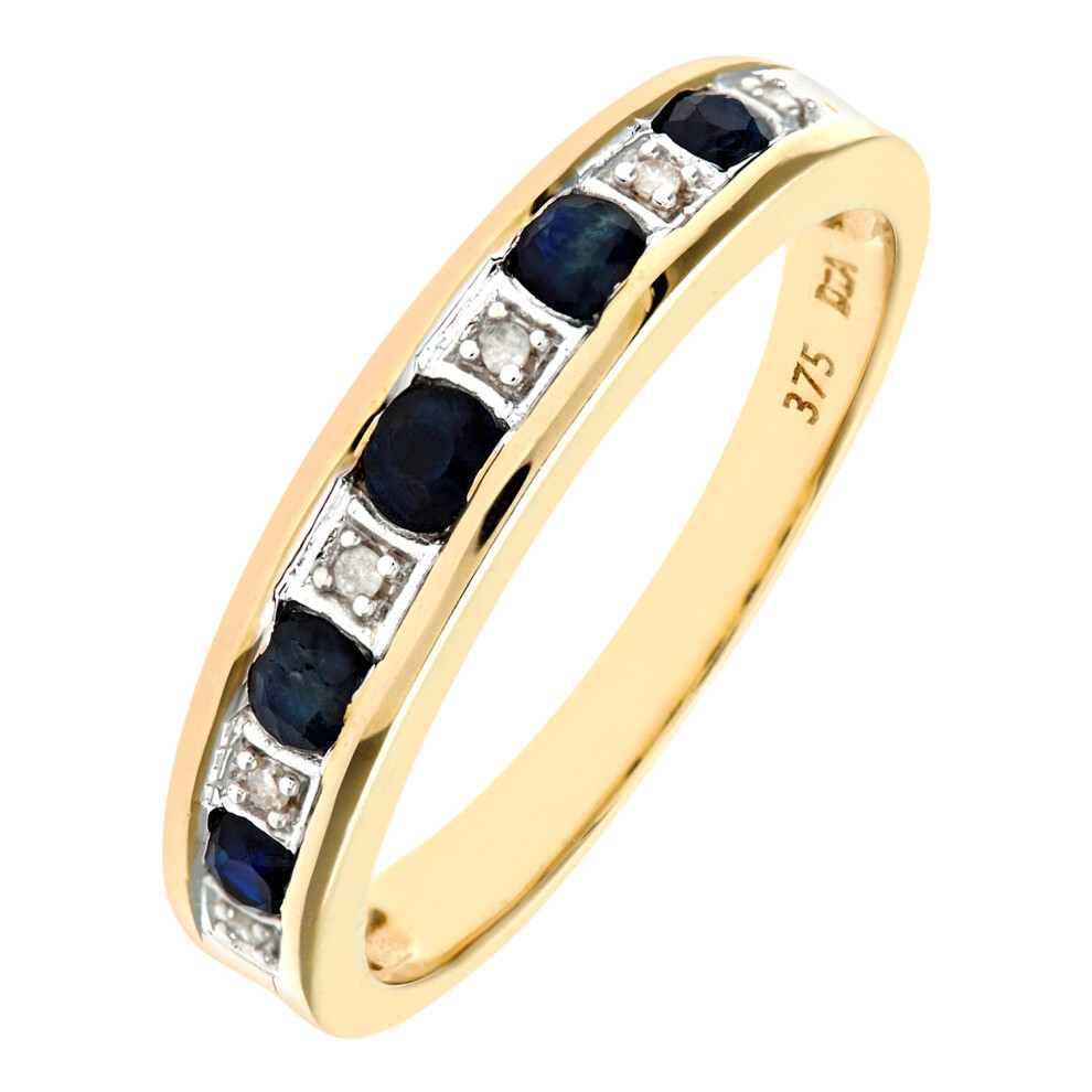 (K) Jewelco London 9ct Yellow Gold Sapphire & Diamond Eternity Ring - Image 2