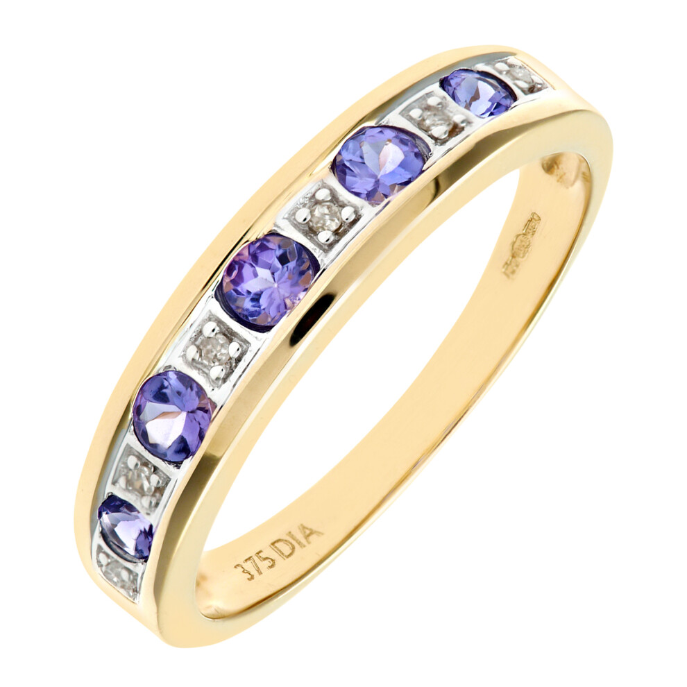 (K) Jewelco London 9ct Yellow Gold Tanzanite & Diamond Eternity Ring - Image 2