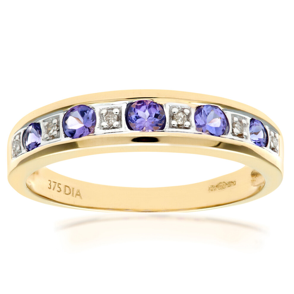 (K) Jewelco London 9ct Yellow Gold Tanzanite & Diamond Eternity Ring