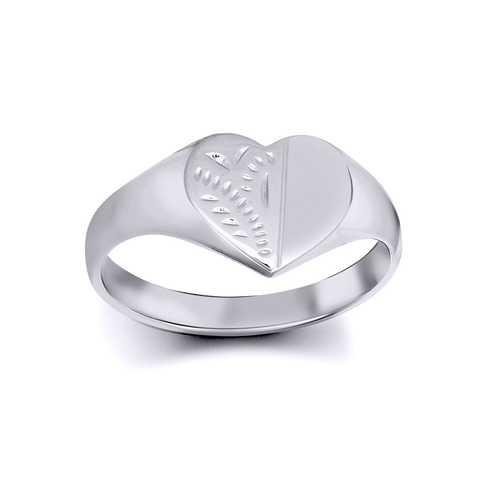 (K) Jewelco London Solid Rhodium-plated 925 Sterling Silver Diamond Cut Love Heart Signet Ring - ARN128
