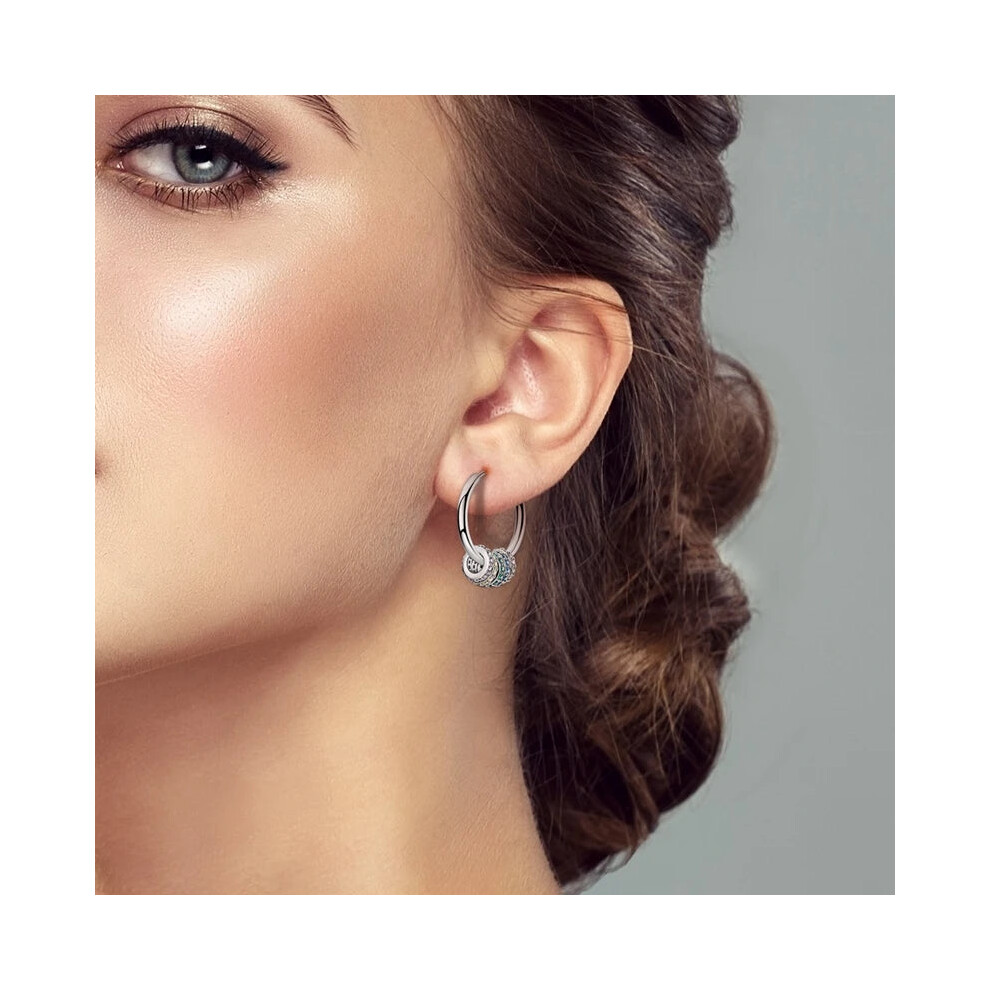 (KTE094) 925 Silver Hoop Womens Earrings Pendientes Zircon Heart Shape Star Eardrop - Image 3