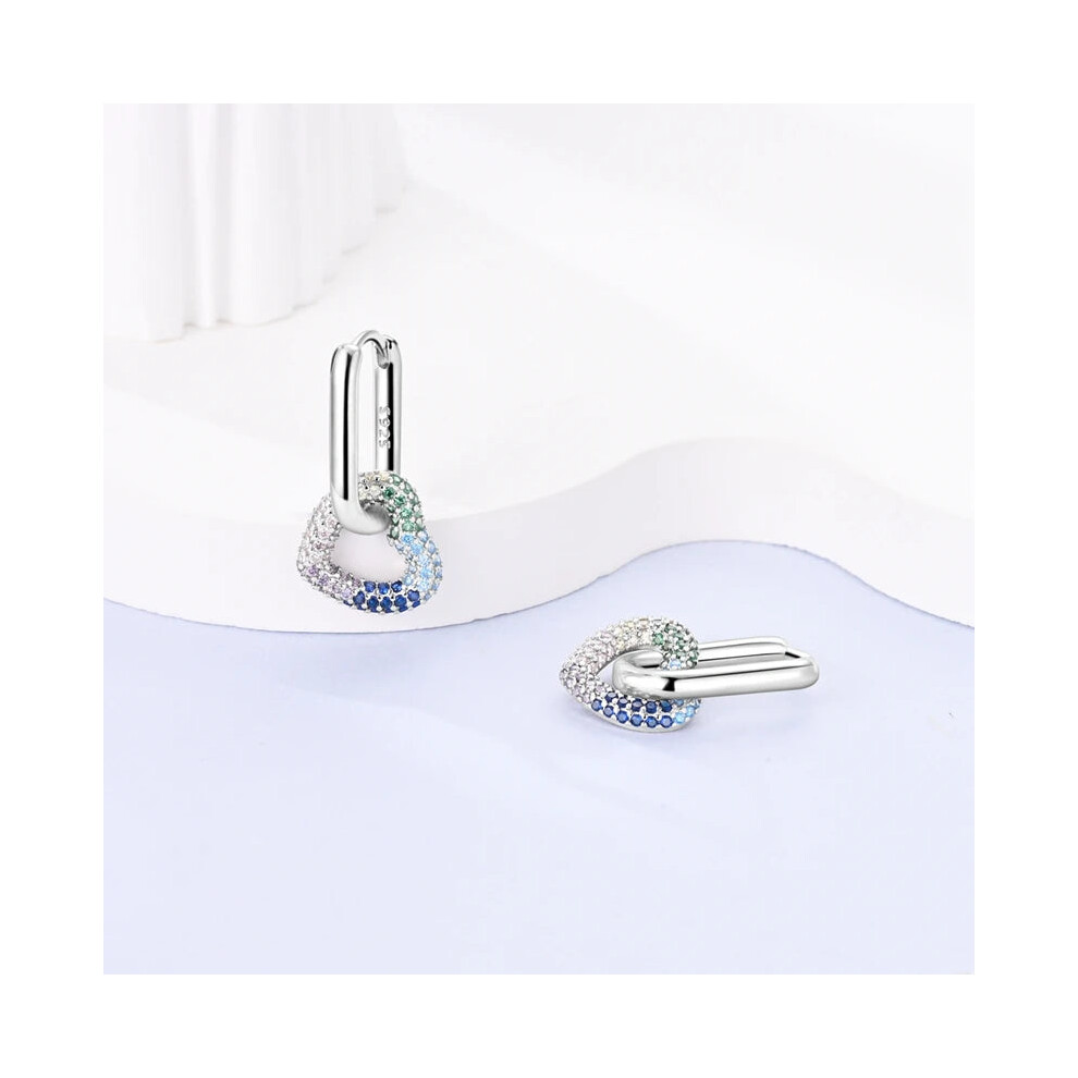 (KTE094) 925 Silver Hoop Womens Earrings Pendientes Zircon Heart Shape Star Eardrop - Image 4