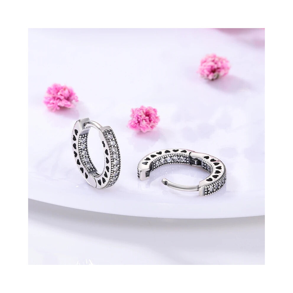 (KTE094) 925 Silver Hoop Womens Earrings Pendientes Zircon Heart Shape Star Eardrop - Image 5