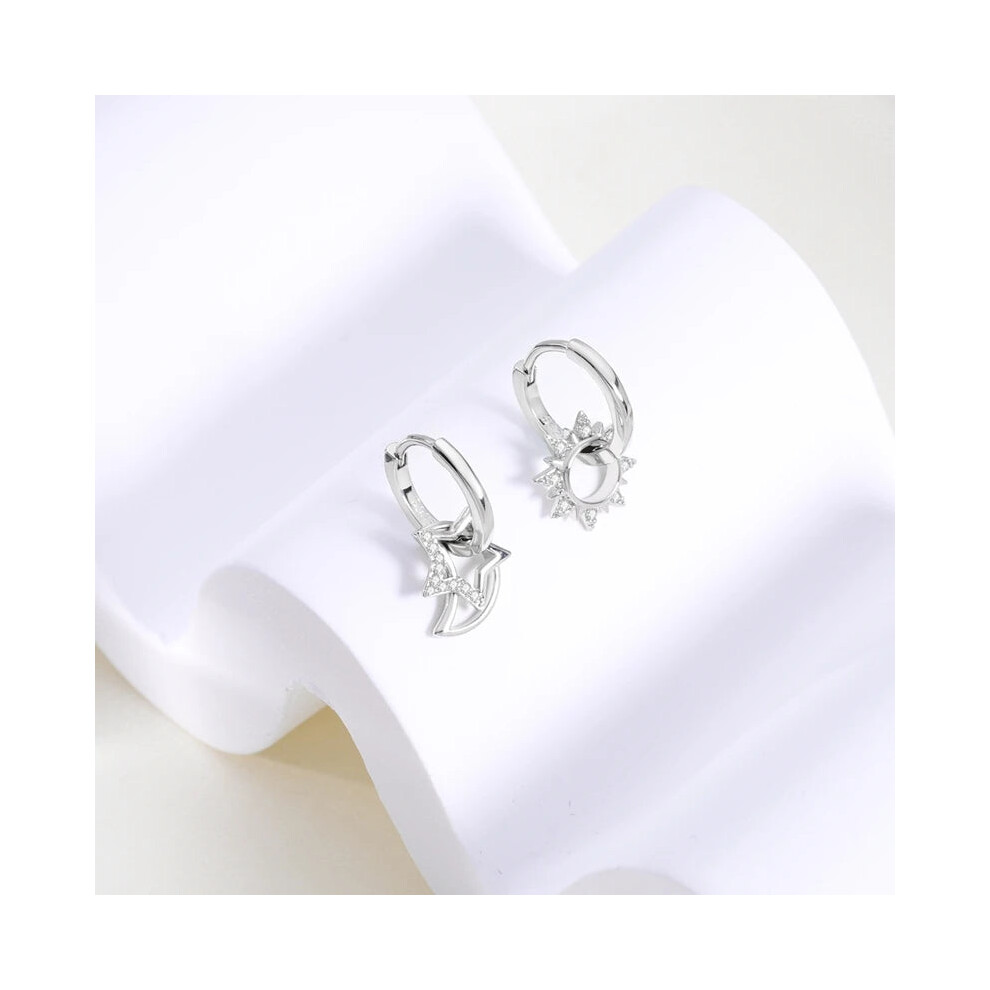 (KTE094) 925 Silver Hoop Womens Earrings Pendientes Zircon Heart Shape Star Eardrop - Image 7