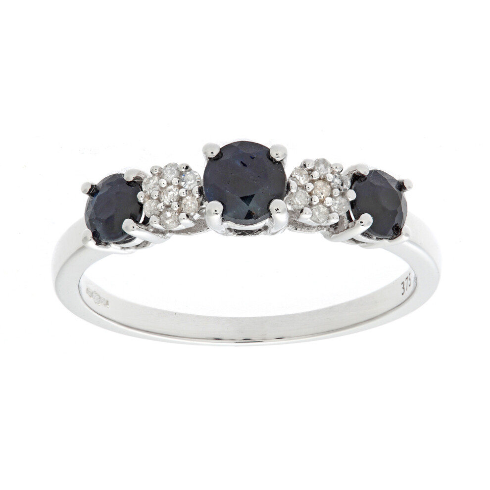 (L) Jewelco London 9ct White Gold Ladies Diamond and Sapphire Ring