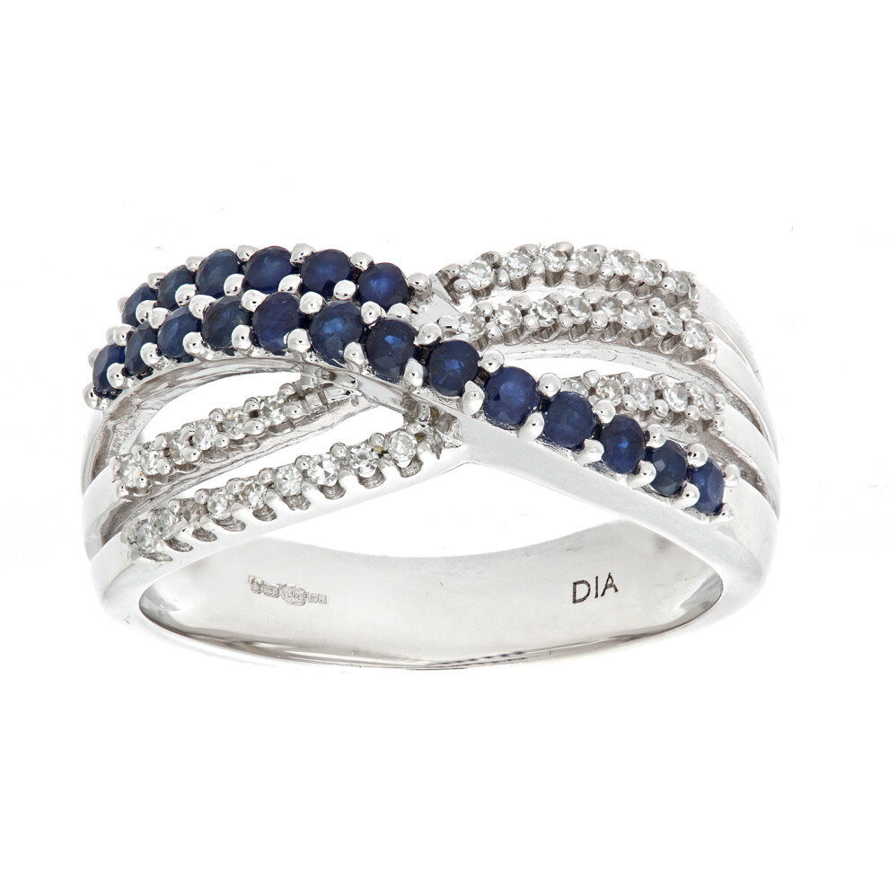 (L) Jewelco London 9ct White Gold Ladies Diamond and Sapphire Ring
