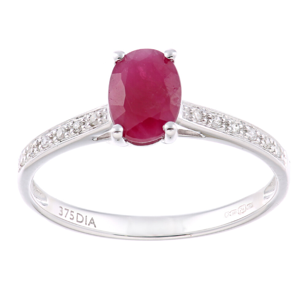(L) Jewelco London 9ct White Gold Women Oval Ruby Engagement Ring
