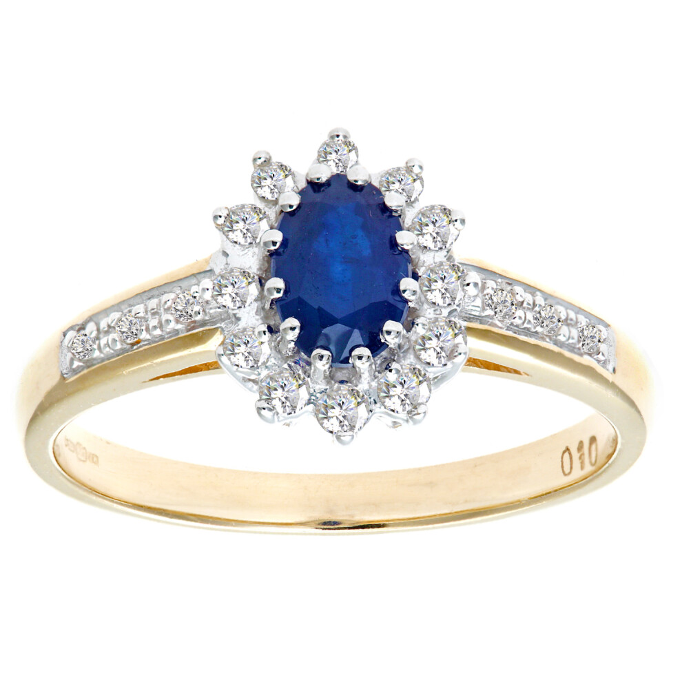 (L) Jewelco London 9ct Yellow Gold Sapphire & Diamond Cluster Ring