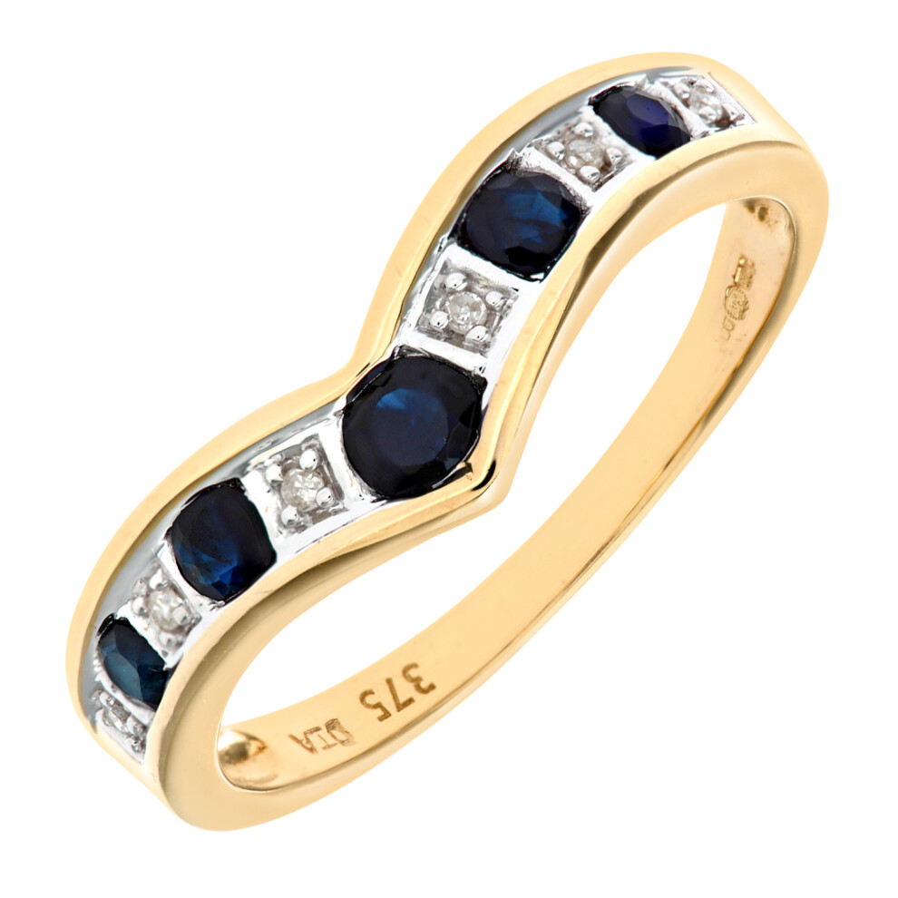 (L) Jewelco London 9ct Yellow Gold Sapphire & Diamond Wishbone Ring - Image 2