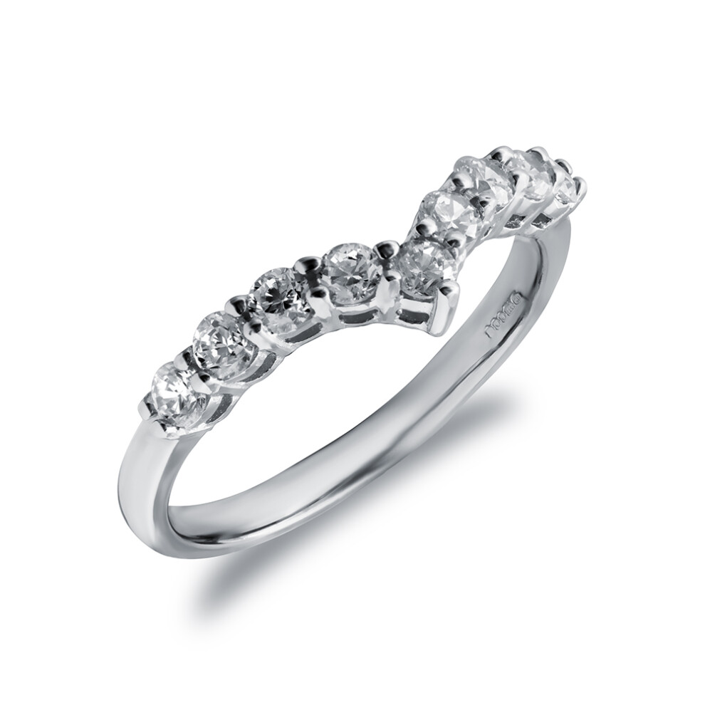 (L) Jewelco London Ladies Solid 9ct White Gold White Round Brilliant Cubic Zirconia Wishbone Eternity Ring