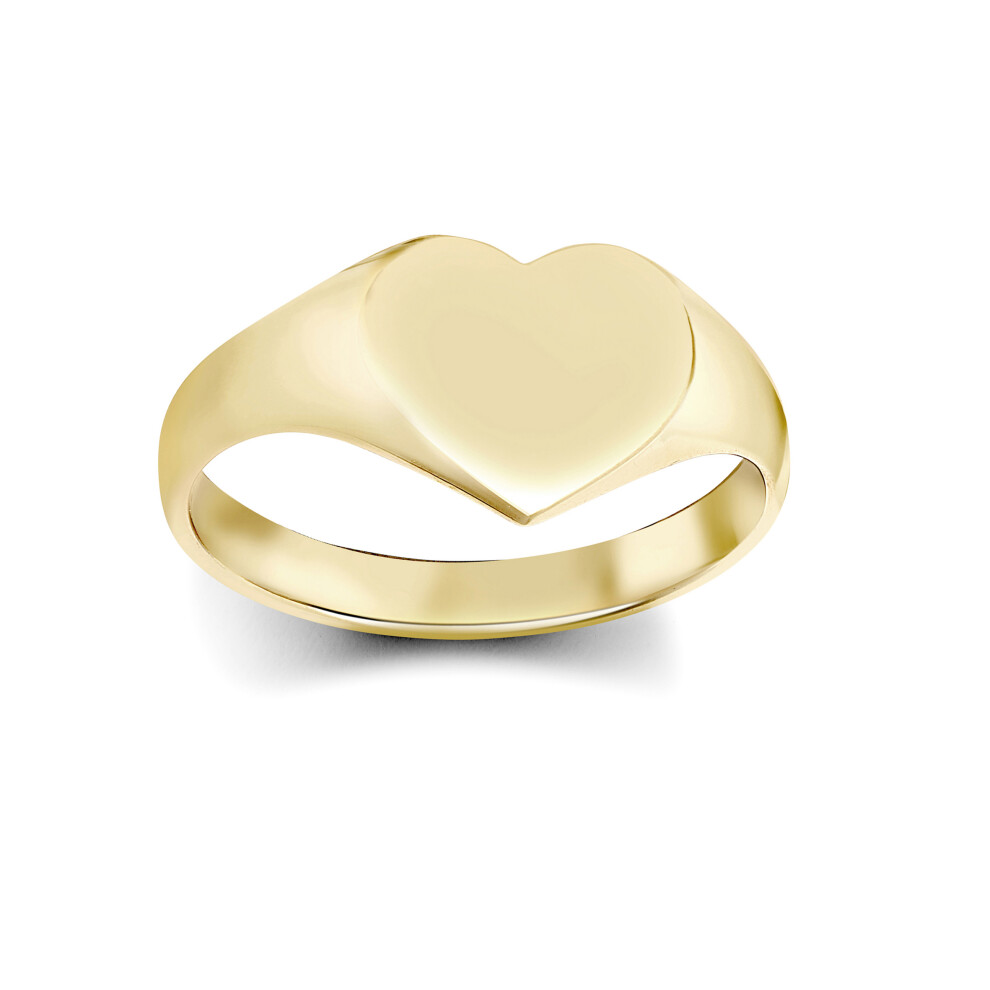 (L) Jewelco London Ladies Solid 9ct Yellow Gold Love Heart Signet Ring