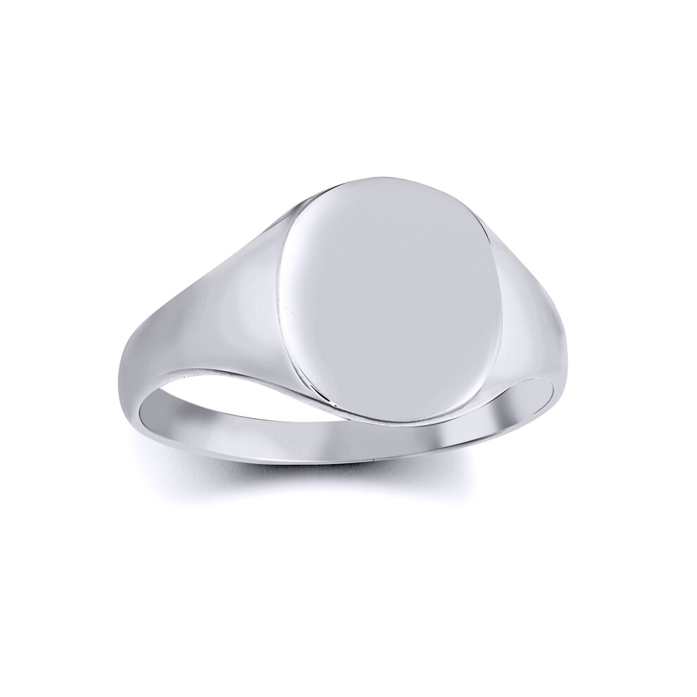 (L) Jewelco London Solid Rhodium-plated 925 Sterling Silver Polished Round Oval Signet Ring - ARN125
