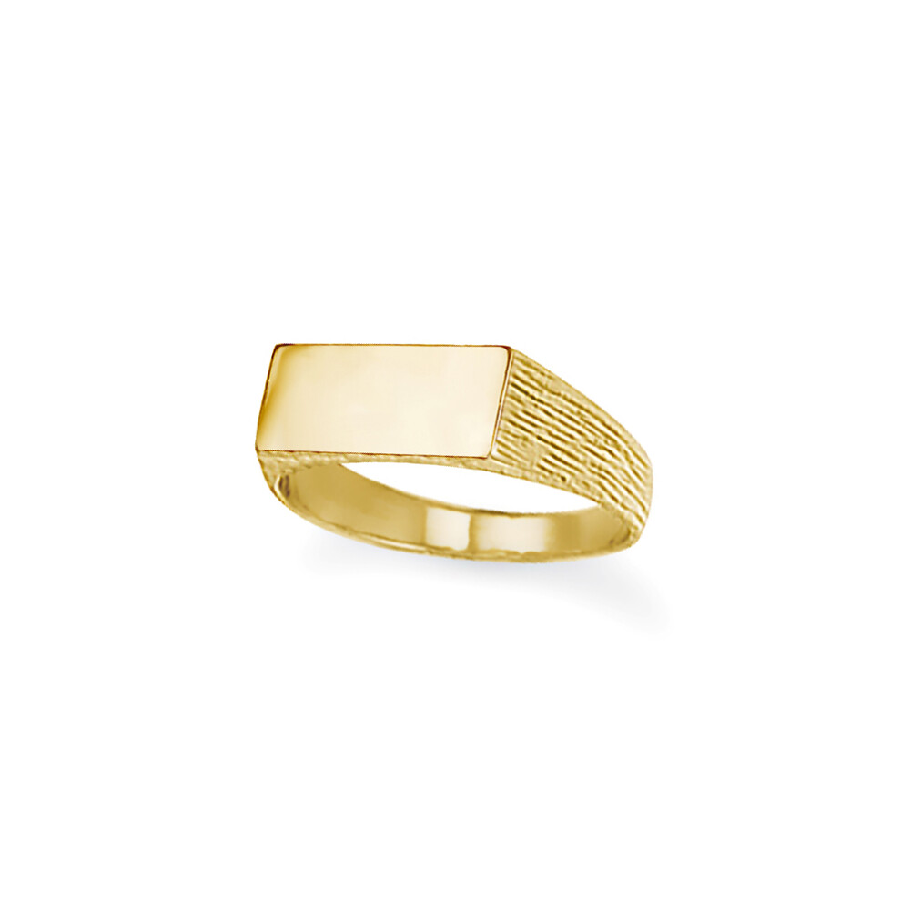 (L) Jewelco London Unisex Solid 9ct Gold Engravable Barked Initial Blank Plate Signet Ring - JIR002