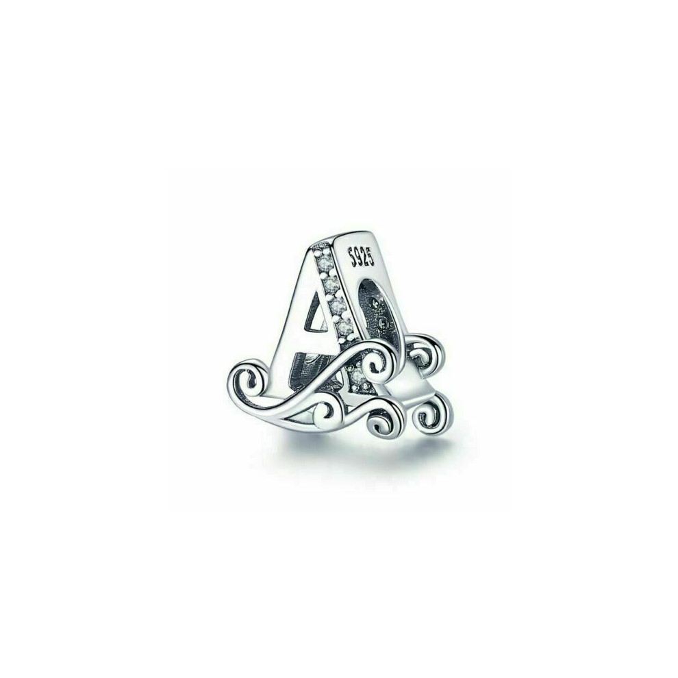 (Letter Charm Vintage Name Initial Alphabet A-Z 925 Sterling Silver FOR pandora bracelet) Alphabets letter name abc sterling silver charm - Image 3