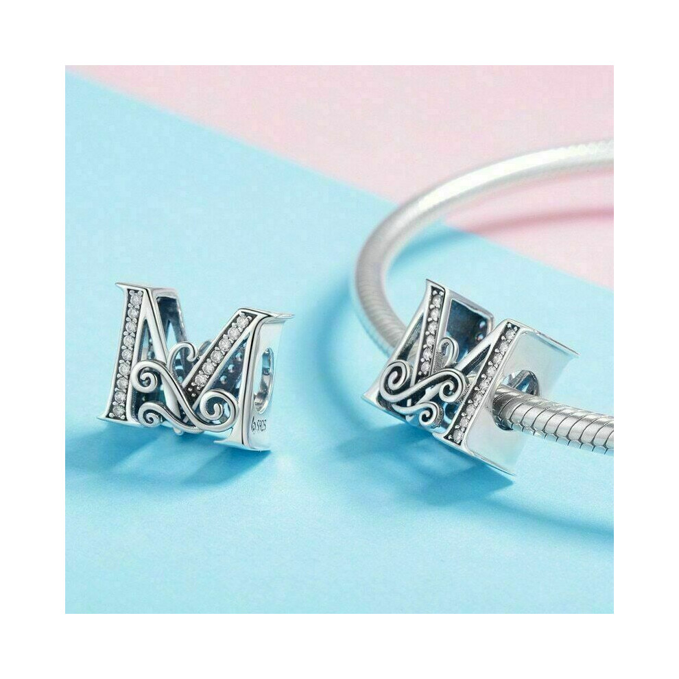 (Letter Charm Vintage Name Initial Alphabet A-Z 925 Sterling Silver FOR pandora bracelet) Alphabets letter name abc sterling silver charm - Image 4