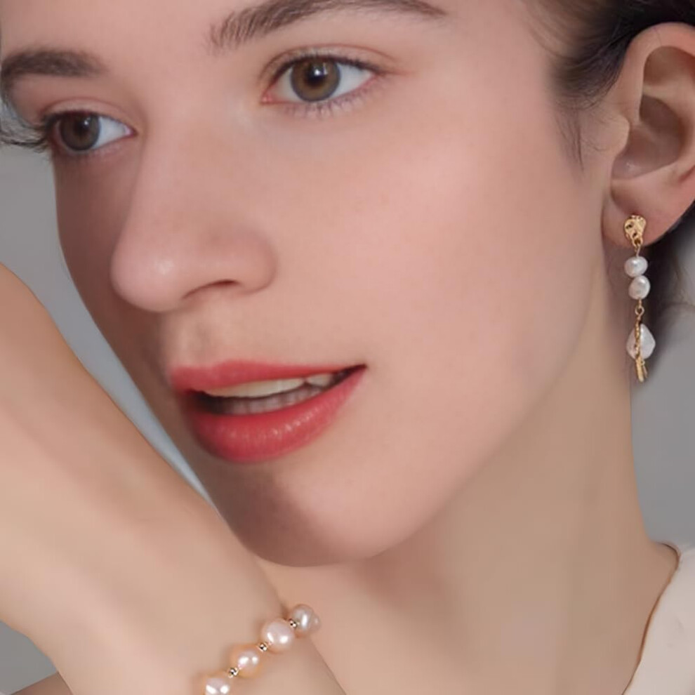 Long Baroque Pearl Drop Earrings Gold Statement Real Pearls Dangle Earrings for Women