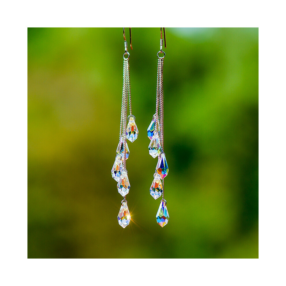 Long Geometric Charming Water Drop Tassel Earrings In 925 Silver For Fashionable Women