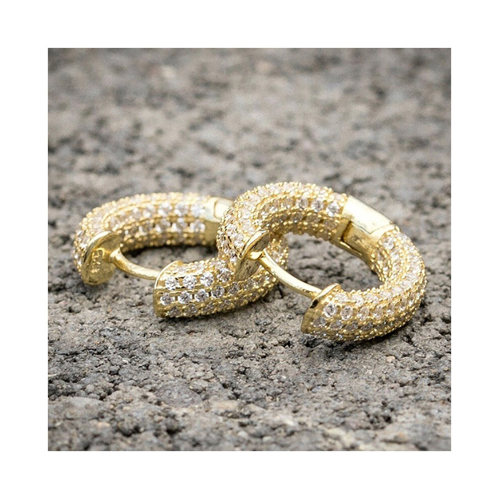 Luxurious Solid 18K Gold Earrings, Pave Round Cut Moissanite Hoops - Image 2