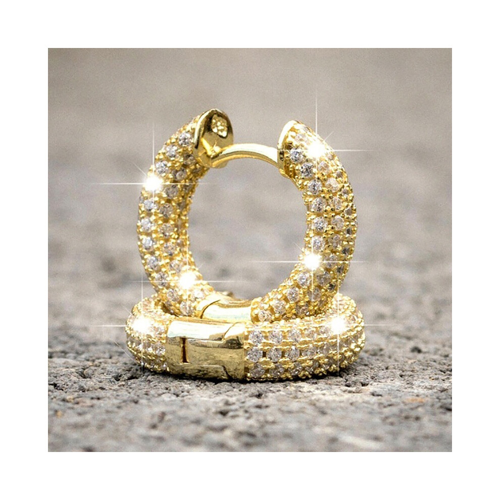 Luxurious Solid 18K Gold Earrings, Pave Round Cut Moissanite Hoops - Image 3