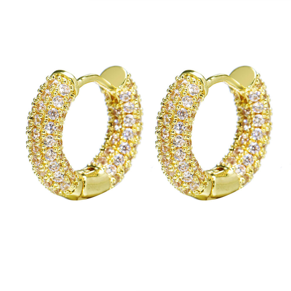 Luxurious Solid 18K Gold Earrings, Pave Round Cut Moissanite Hoops - Image 4