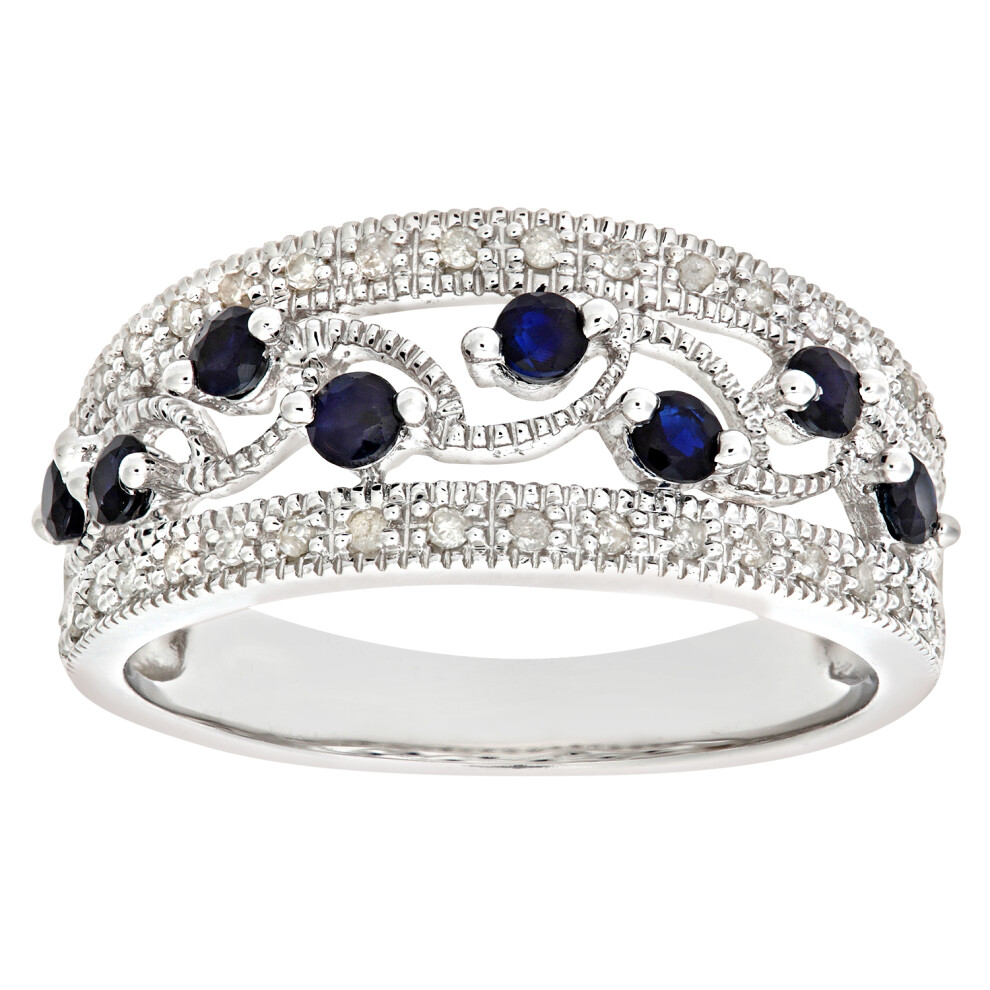 (M) Jewelco London 9ct White Gold Fancy Sapphire And Diamond Ring