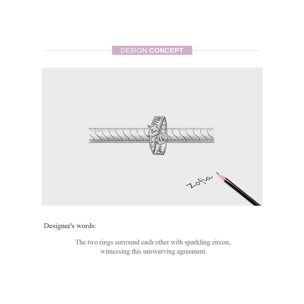 Me & You Love Heart Ring Charm Bead With Cubic Zirconia Genuine 925 Sterling Silver Compatible With Pandora Bracelets - Image 4