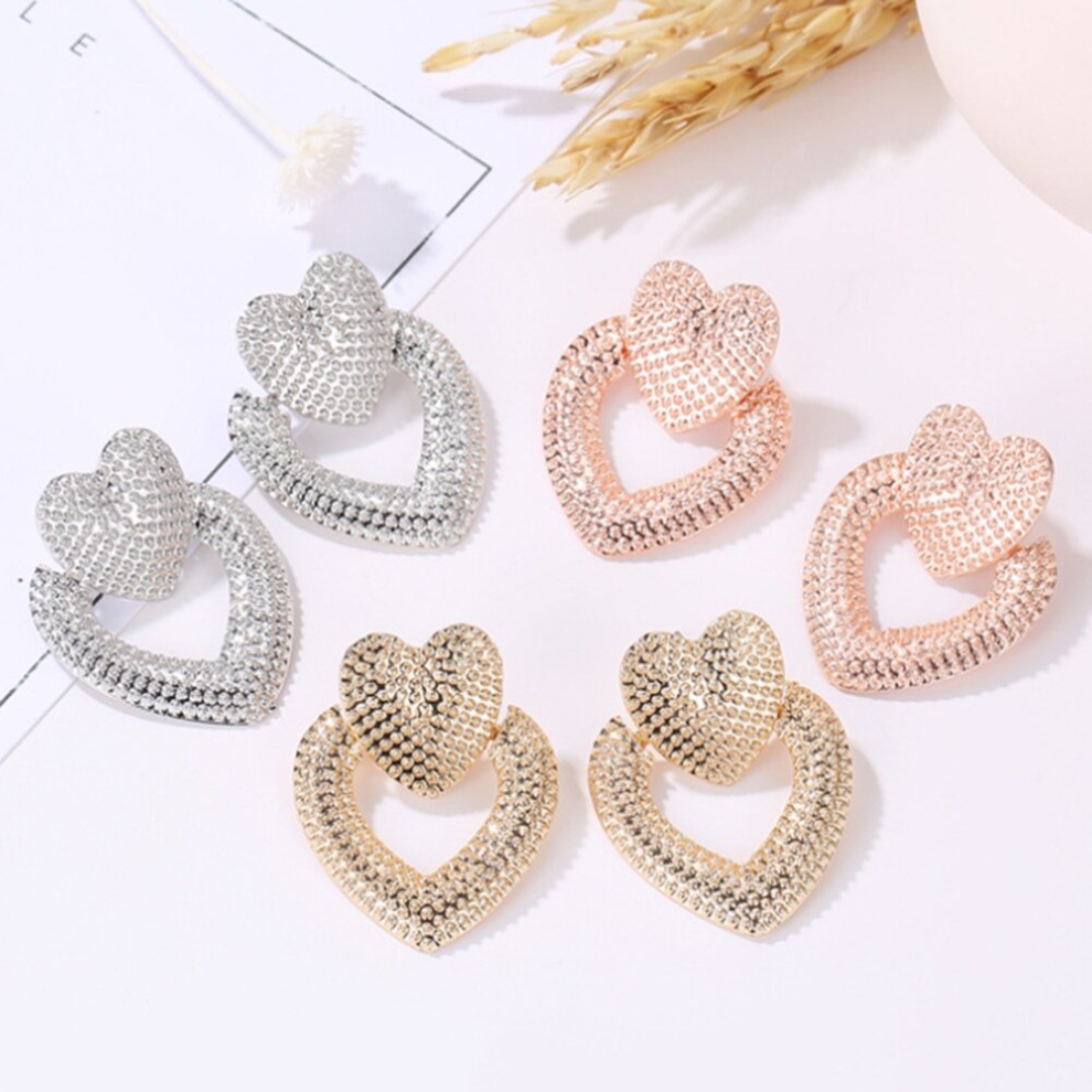 Metal Retro Hollow Double Peach Heart-Shaped Earrings,Rose Gold - Image 3