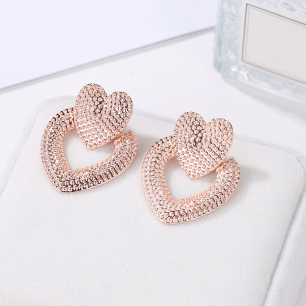 Metal Retro Hollow Double Peach Heart-Shaped Earrings,Rose Gold - Image 4
