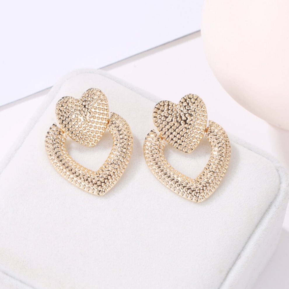 Metal Retro Hollow Double Peach Heart-Shaped Earrings,Rose Gold - Image 5