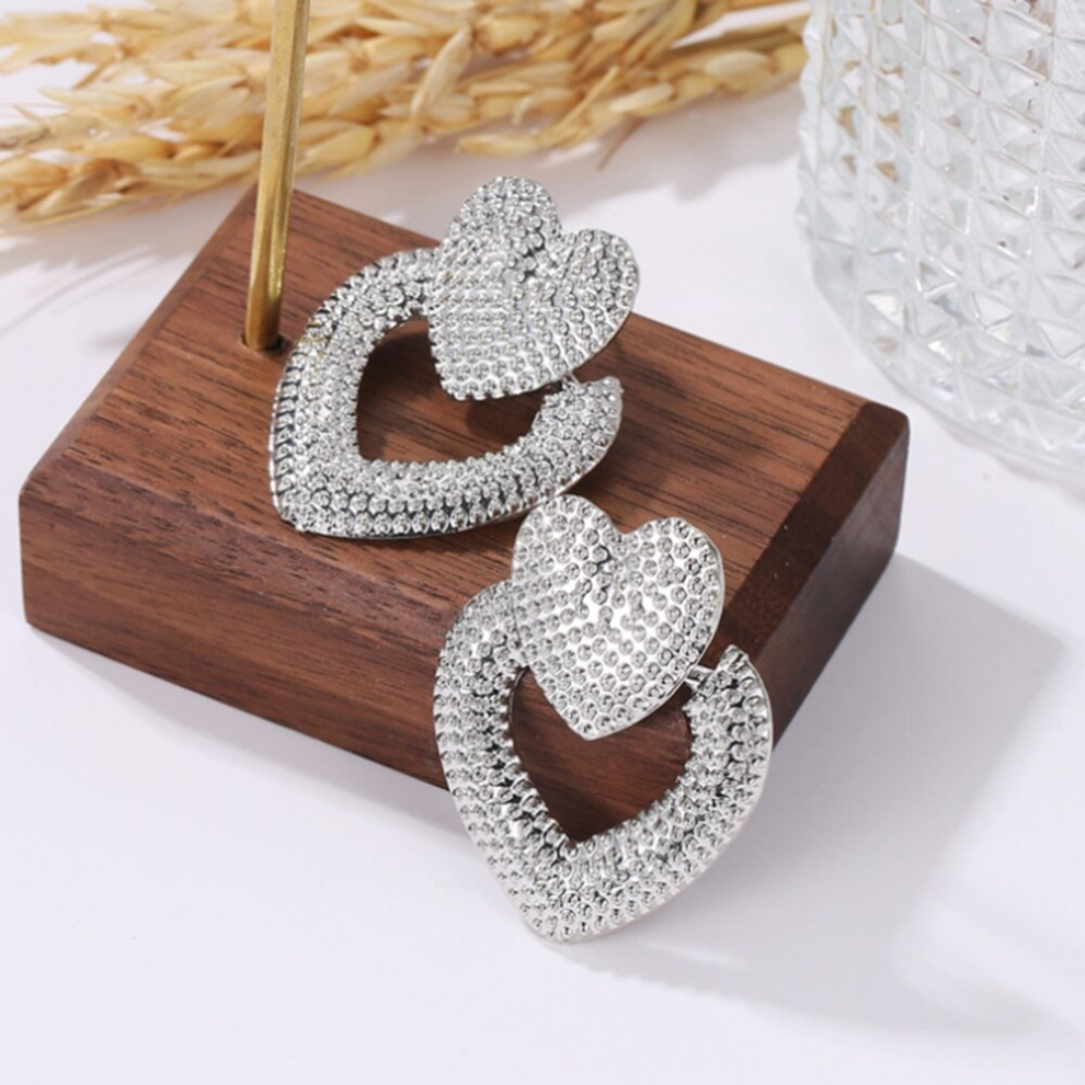 Metal Retro Hollow Double Peach Heart-Shaped Earrings,Rose Gold - Image 6