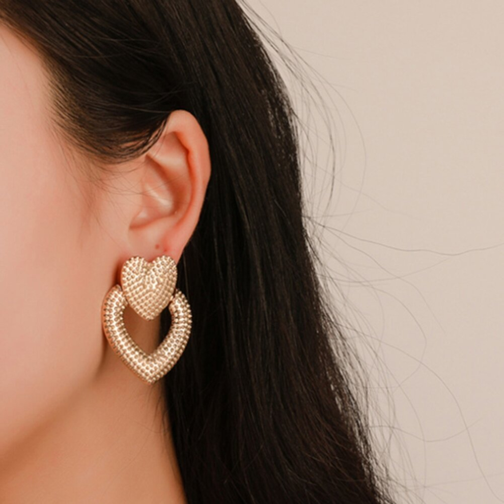 Metal Retro Hollow Double Peach Heart-Shaped Earrings,Rose Gold - Image 7