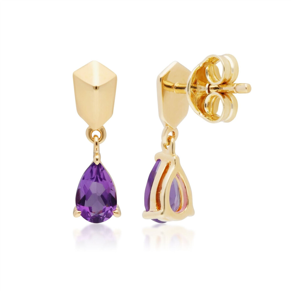 Micro Statement Amethyst Drop Earrings in Gold Plated Sterling Silver - Image 3